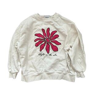 Zara Floral Graphic Sweatshirt White Pink Flower Print Pullover Size 9